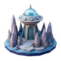 Icy UFO Base 3D Model A futuristic 3D model of an icy UFO base, blending extraterrestrial elements with a frozen landscape. png