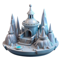 Frozen Mountain Temple 3D Model - A detailed 3D model of a temple situated on a frozen mountain capturing its architectural beauty and mystical atmosphere png