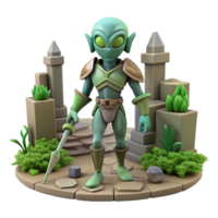 Fantasy Alien Warrior 3D Render A dynamic depiction of an alien warrior navigating a fantasy world, captured in a stunning three-dimensional render. png