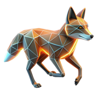 Low Poly Fox 3D Model A dynamic depiction of a fox navigating the digital forest, captured in a low-poly design in a digital world. png