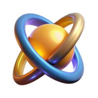Abstract 3D Sphere with Rings A dynamic depiction of a sphere surrounded by rings, captured in abstract three-dimensional art. png