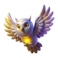 3D Owl with Glowing Light A dynamic depiction of an owl navigating the digital sky, its feathers glowing with vibrant colors in a stunning render. png