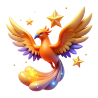Magical Phoenix with Stars A mythical phoenix depicted in art, its feathers glowing with vibrant colors as it navigates a world of stars. png