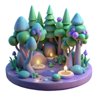 Enchanted Forest Scene 3D Render - A mystical 3D render of a forest scene capturing its enchanting presence and magical atmosphere png