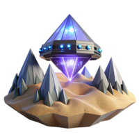 Alien Craft Over Desert Peaks A dynamic depiction of a craft navigating a world of desert peaks, capturing the essence of mystery in a digital world. png