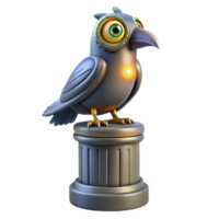 Metallic Bird on Column A futuristic bird perched on a column, its feathers glowing with metallic hues in a digital world. png