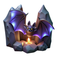 Glowing Bat in Cave A radiant bat navigating a cave, its wings glowing with vibrant colors in a digital world. png