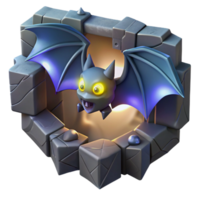 Bat in Stone Frame A dynamic depiction of a bat framed in stone, navigating the digital night in a stunning render. png