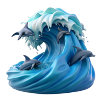 Dolphins Surfing Ocean Wave A dynamic depiction of dolphins navigating an ocean wave, capturing the essence of adventure in a digital world. png