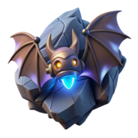 Robotic Bat on Rock - A futuristic depiction of a bat with robotic elements perched on a rock blending advanced technology with natural elements png