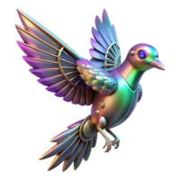 Metallic Bird AI Art, Wings, Robot A futuristic bird crafted as a robotic design, its wings glowing with AI energy in a digital world. png