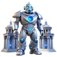 Giant Robot and Ancient Temples - A dynamic depiction of a giant robot amidst ancient temples blending advanced technology with historical architecture png