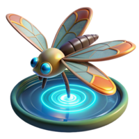 3D Insect on Glowing Pad A futuristic 3D model of an insect perched on a luminous platform, emphasizing its intricate details and glowing features. png