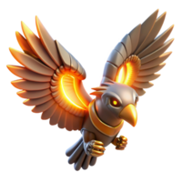 Mechanical Bird, Golden Wings, Three Dimensional Render in a Futuristic Scene of Avian Design png