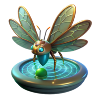 Mechanical Insect on Water Disc A futuristic 3D model of a mechanical insect on a water disc, emphasizing its advanced design and aquatic setting. png