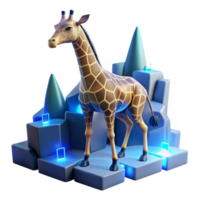 Giraffe 3D Model on Geometric Platform A dynamic depiction of a giraffe navigating a geometric platform, captured in a stunning three-dimensional model. png