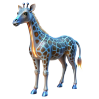 Shiny Giraffe 3D Render A dynamic depiction of a giraffe navigating the digital savannah, its skin glowing with shiny hues in a stunning render. png