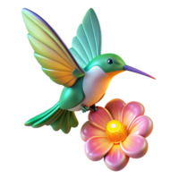 Hummingbird and Flower in a Three Dimensional Render with Vibrant Colors and Graceful Flight png