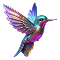 Iridescent Hummingbird 3D Render A radiant hummingbird with iridescent feathers, navigating the digital sky in a stunning three-dimensional render. png