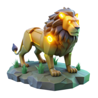 Glowing Mech Lion Figurine A dynamic depiction of a lion crafted as a glowing mech figurine, capturing the essence of innovation in a digital world. png