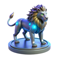 Cybernetic Lion Figurine A dynamic depiction of a lion crafted as a cybernetic figurine, capturing the essence of innovation in a digital world. png
