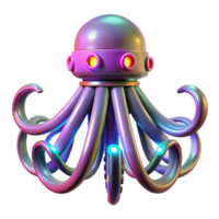 Neon Octopus 3D Render A vibrant depiction of an octopus glowing with neon colors, navigating the digital ocean in a stunning render. png