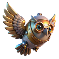 Steampunk Owl in Flight A futuristic owl crafted in a steampunk design, navigating the digital sky with precision. png