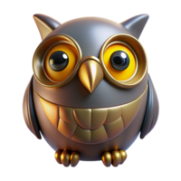 Golden Owl 3D Render A radiant owl with golden feathers, navigating the digital sky in a stunning three-dimensional render. png
