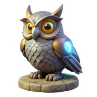 Cybernetic Owl Figurine A futuristic owl crafted as a figurine, its feathers glowing with cybernetic energy in a digital world. png