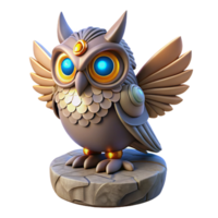 Cybernetic Owl Figurine in a Futuristic Three Dimensional Scene of Avian Design png