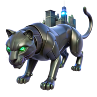 Cybernetic Panther City Prowler - A futuristic depiction of a panther with cybernetic elements prowling through a city blending advanced technology with urban elements png