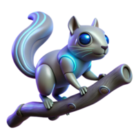 Cyber Squirrel on a Branch in a Futuristic Three Dimensional Scene of Design png