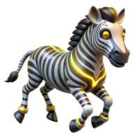 Striped Zebra, Glowing Neck A dynamic depiction of a zebra navigating the digital savannah, its neck glowing with vibrant colors in a stunning render. png
