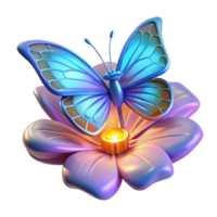 3D Butterfly on Flower A serene depiction of a butterfly navigating a flower, captured in a stunning three-dimensional render. png
