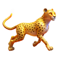 Flaming Cheetah 3D Render A dynamic 3D depiction of a cheetah with flaming elements, highlighting its intense and fiery presence. png