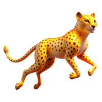 Golden Cheetah in Motion A dynamic depiction of a cheetah with golden fur, navigating the digital jungle in a stunning render. png