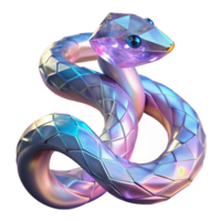 Iridescent Geometric Snake A radiant snake crafted in a geometric design, its scales shimmering with iridescent colors in a digital world. png