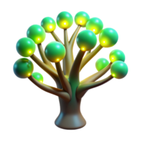 Glowing Orb Tree 3D Render A mystical 3D depiction of a tree adorned with glowing orbs, creating an enchanting and otherworldly atmosphere. png