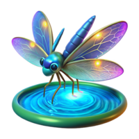 Glowing Dragonfly by Water in a Mesmerizing Three Dimensional Scene of Nature png