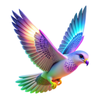 Rainbow Bird in Flight A vibrant 3D depiction of a rainbow bird in flight, capturing its dynamic and radiant presence. png