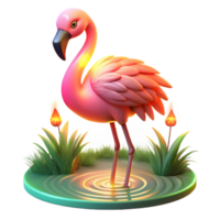 Pink Flamingo in Pond A serene depiction of a flamingo navigating a pond, capturing the essence of tranquility in a digital world. png