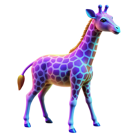 Neon Giraffe 3D Render A vibrant depiction of a giraffe glowing with neon colors, navigating the digital savannah in a stunning render. png