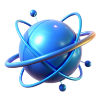 Abstract Atom Model 3D Render A dynamic depiction of an atom navigating a world of abstract art, captured in a stunning three-dimensional render. png