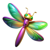 Rainbow Dragonfly 3D Render - A vibrant 3D render of a dragonfly with rainbow colors highlighting its dynamic and eye-catching appearance png