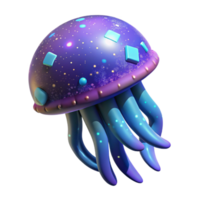 Cosmic Jellyfish 3D Render - A luminous 3D render of a jellyfish with cosmic elements highlighting its ethereal beauty and celestial presence png
