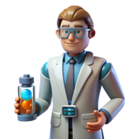 Scientist Holding Colorful Liquid A dynamic depiction of a scientist navigating a world with colorful liquid, capturing the essence of innovation in a digital world. png