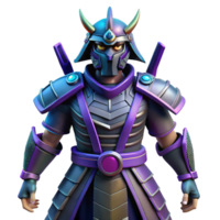 Purple Samurai Warrior 3D Render A dynamic 3D depiction of a purple samurai warrior, capturing the essence of historical warfare and intense action. png