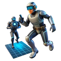 Future Robot Adventure Game A dynamic depiction of a robot navigating a world of adventure, captured as a game asset in a digital world. png