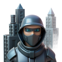 Urban Defender City Guard A dynamic depiction of a defender navigating a city, capturing the essence of protection in a digital world. png