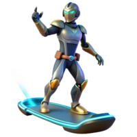 Futuristic Hoverboard Rider A dynamic 3D render of a futuristic hoverboard rider, capturing the essence of advanced technology and modern design. png